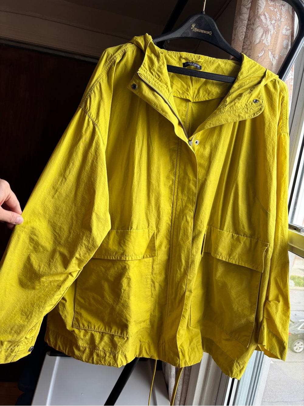 EUC Eileen Fisher Light Organic Cotton Nylon Hooded Yellow Rain Jacket | XXL 2X